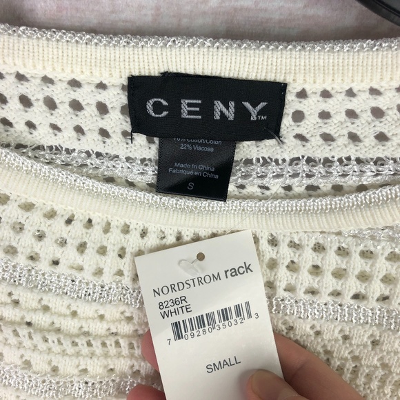CENY Solid White Crochet Knit Sweater - Picture 5 of 7